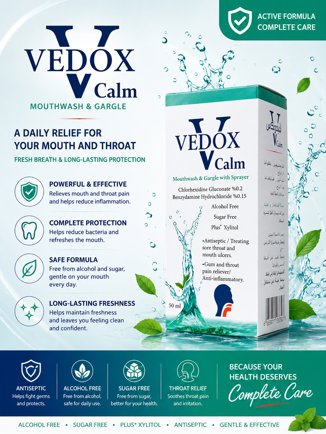 Vedox CALM Mouthwash & Gargle with Sprayer box, 50ml