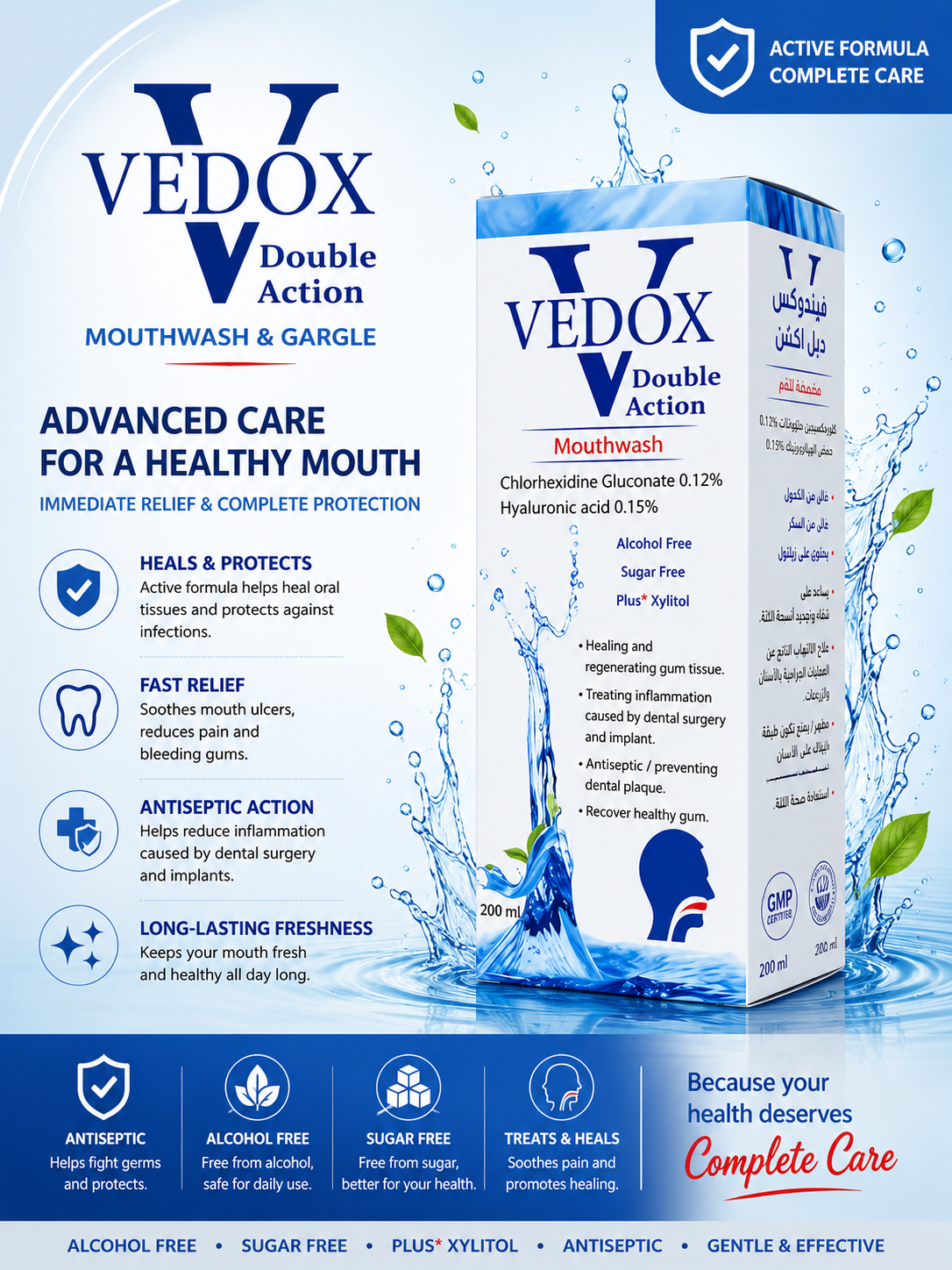 Vedox Double Action Mouthwash box, 200ml